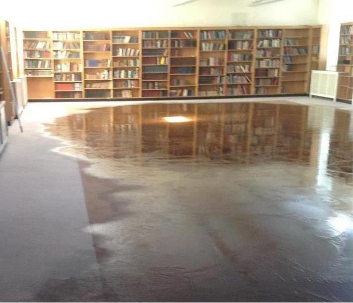 Water damage in a carpeted library